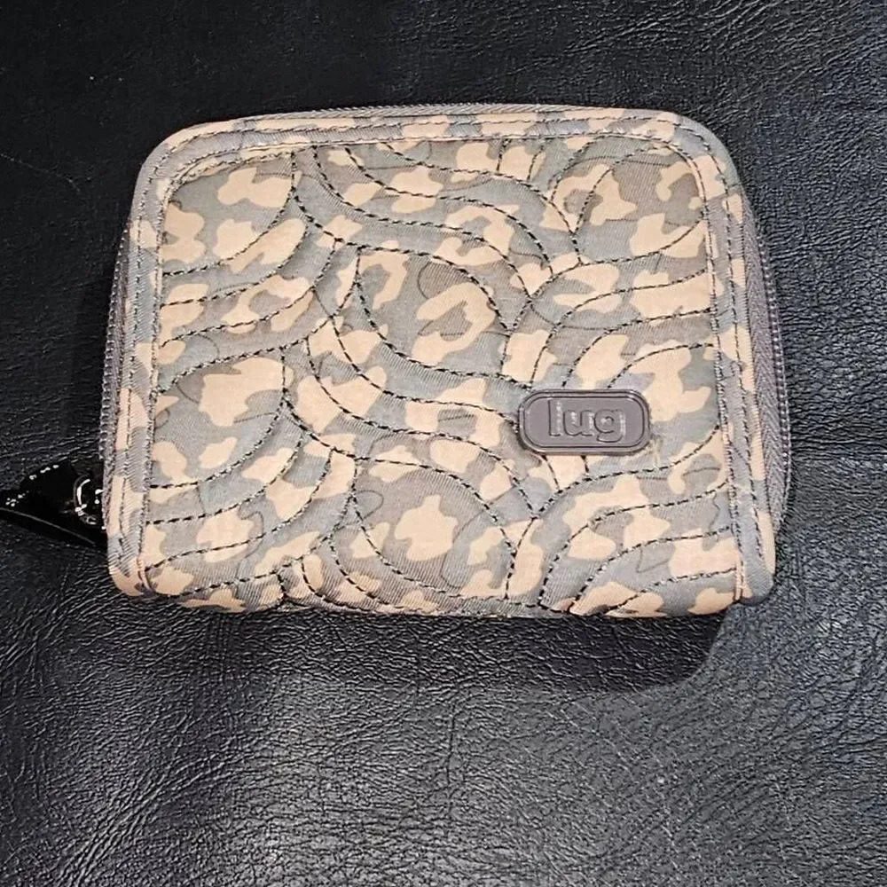Lug Splits Gray Pink Animal Print Compact RFID Wallet